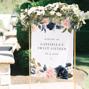 Poster Élégant Blush Floral Sweet 16 Welcome