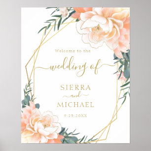 Poster Élégant Blush Gold Peach Peony Floral Mariage