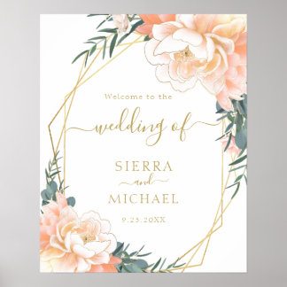 Poster Élégant Blush Gold Peach Peony Floral Mariage