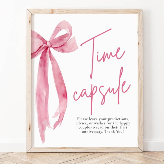 Poster Élégant Blush Pink Bow Temps Capsule Jeu Signe