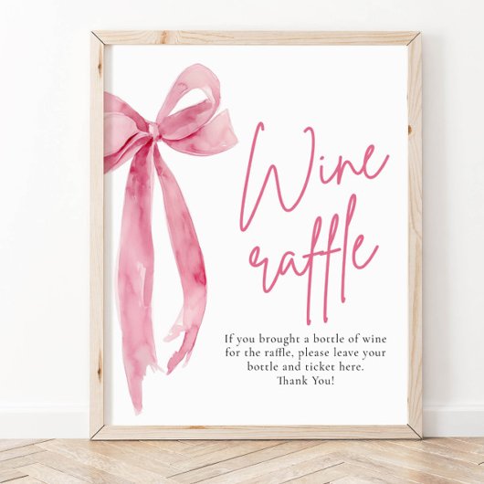 Poster Élégant Blush Pink Bow Wine Raffle Jeu