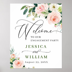 Poster Elégant Blush Rose Fleurs Partie d'engagement