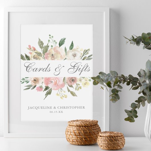 Poster Elégant Blush rose Floral Cartes de Mariage & Cade