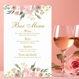 Poster Elégant Blush Rose Gold Floral Mariage Bar Menu