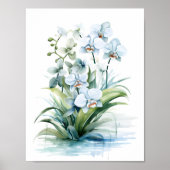 Poster Elégant Boho Blue Watercolor Orchidées (Devant)