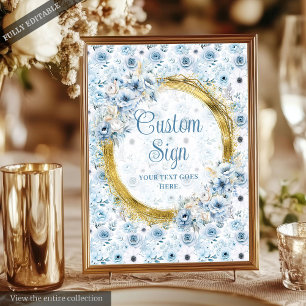 Poster Élégant Boho Dusty Blue Gold Mariage