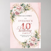 Poster Elegant Boho Dusty Pink Greenery 40th Birthday   (Devant)