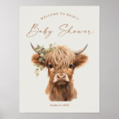 Poster Elegant Boho Highland Baby shower de vache Bienven (Devant)