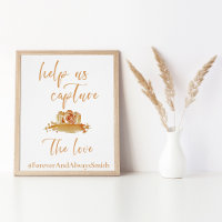 Elégant Boho orange | Panneau Mariage Hashtag