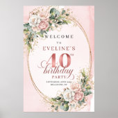 Poster Élégant Boho Rose Gold Verdure 40e Anniversaire  (Devant)