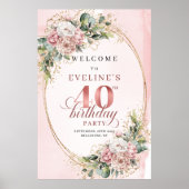 Poster Élégant Boho Rose Pâle Verdure 40e Anniversaire (Devant)