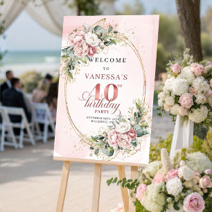 Poster Élégant Boho Rose Poussiéreuse Vert Foncé 40e Anni