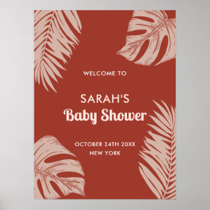 Poster Elegant Boho Tropical Feuilles Baby shower Bienven