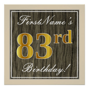 Poster Élégant, Bois Faux, Or Faux 83e Anniversaire + Nom