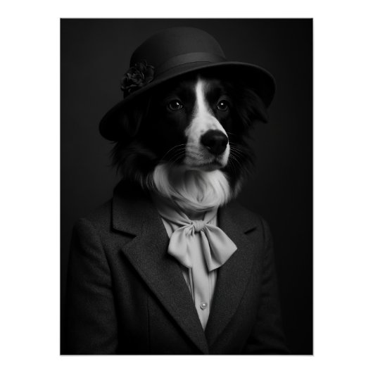 Poster Elegant Border Collie in Cloche Hat & Bow (Devant)