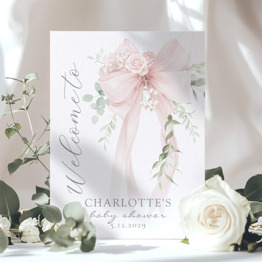 Poster Elegant Bow Neutral Baby Shower Welcome