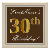 Poster Elégant, Brown, Faux Gold 30e anniversaire + Nom (Devant)