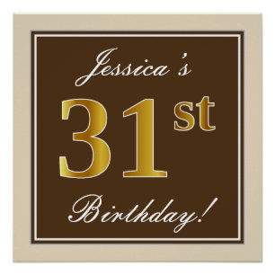 Poster Elégant, Brown, Faux Gold 31ème anniversaire + Nom