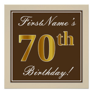 Poster Elégant, Brown, Faux Gold 70e anniversaire + Nom