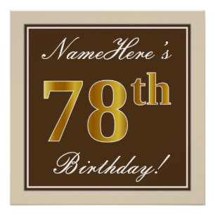 Poster Elégant, Brown, Faux Gold 78ème anniversaire + Nom