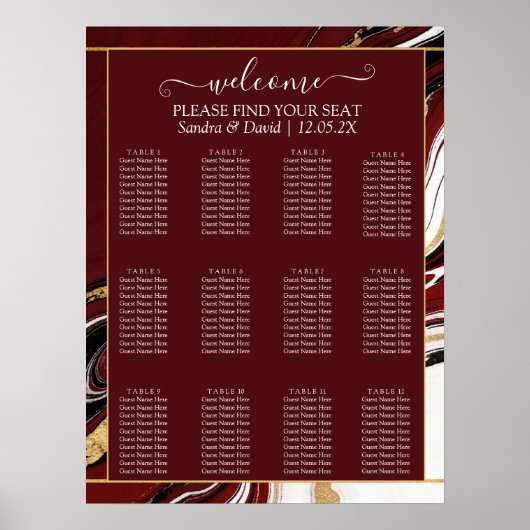 Poster Elegant Burgundy and Gold Marble Wedding (Devant)