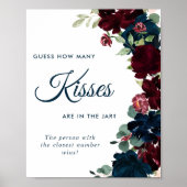 Poster Élégant Burgundy & Bleu Marine Combien de Baisers  (Devant)