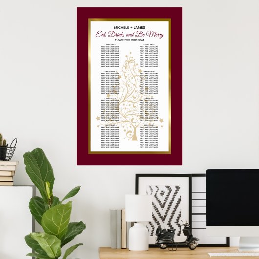 Poster Élégant Burgundy Gold Mariage d'hiver (Bureau à domicile)