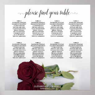 Poster Elegant Burgundy Rose 8 Table Seating Chart