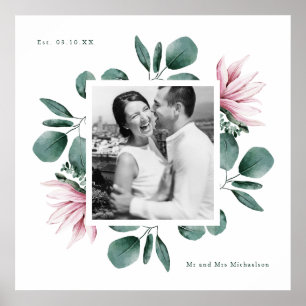 Poster Élégant Cadre de Photo de Mariage à l'Aquarelle de