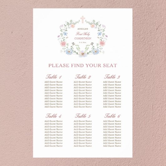 Poster Élégant cadre floral Premier plan Communion