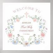 Poster Elégant cadre floral Première communion Accueil (Devant)
