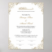 Poster Élégant cadre or musulman nikkah certificat (Devant)