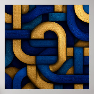 Poster Elegant Celtic-Inspired Blue Gold Braided Abstract