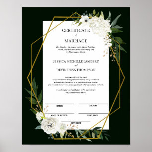 Poster Élégant certificat de mariage de conservation flor