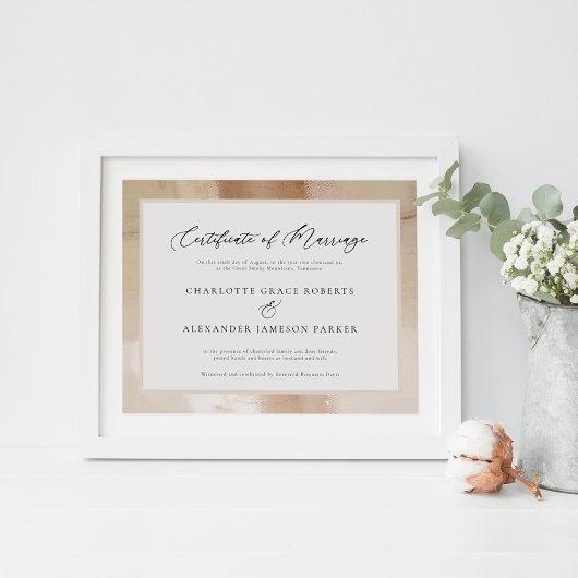 Poster Élégant certificat de mariage Gold Faux