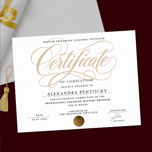 Poster Élégant Certificat de Récompense Blanc et Or de St