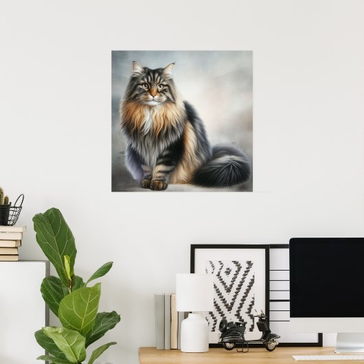 Poster Élégant Chat Long Haired (Bureau à domicile)