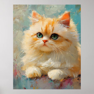 Poster Élégant Chaton Persan – Portrait Numérique Pastel