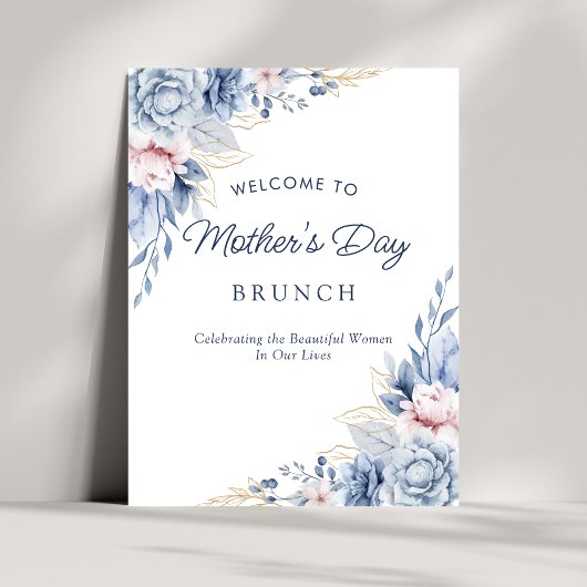Poster Elégant Chic Blue Mère's Day Brunch Bienvenue