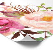 Poster Élégant Chic Fleurs Cadre Doré Baby Shower Mariée (Coin)