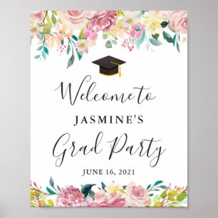 Poster Elegant Chic Pastel Floral Graduation Party Sign