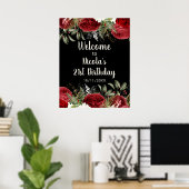 Poster Elegant Christmas Red Flowers Birthday Party (Bureau à domicile)