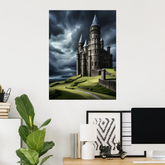 Poster Elégant Ciel Nuageux Ancien Mystery Castle AI (Bureau à domicile)