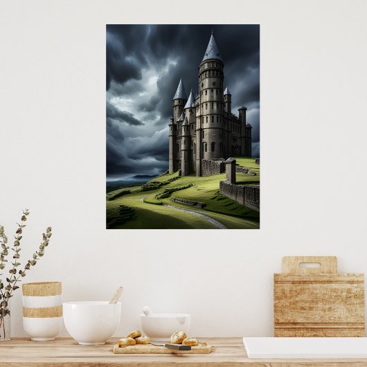 Poster Elégant Ciel Nuageux Ancien Mystery Castle AI (Cuisine)