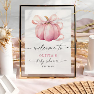 Poster Elégant Citrouille Bow Baby shower rose Bienvenue