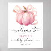 Poster Elégant Citrouille Bow Baby shower rose Bienvenue (Devant)