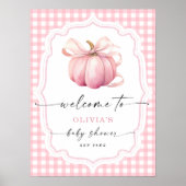 Poster Elégant Citrouille de Bow rose Baby shower Bienven (Devant)