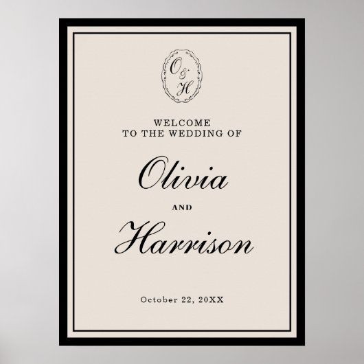 Poster Elegant Classic Black Welcome to Our Wedding Sign (Devant)