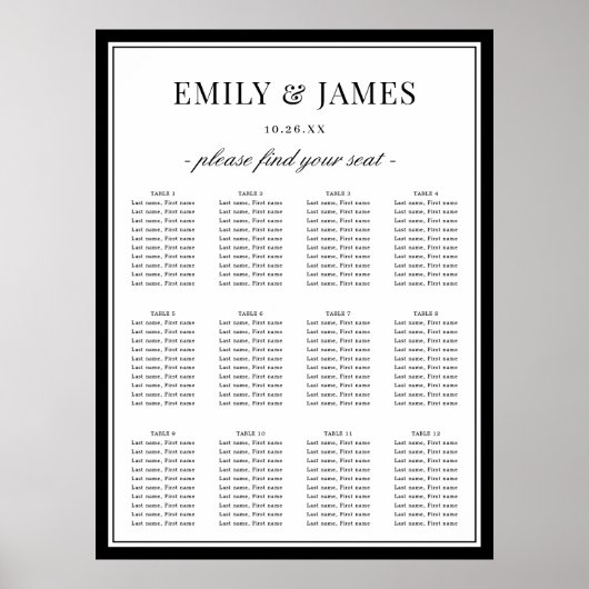 Poster Elegant Classic Border Wedding Seating Chart (Devant)