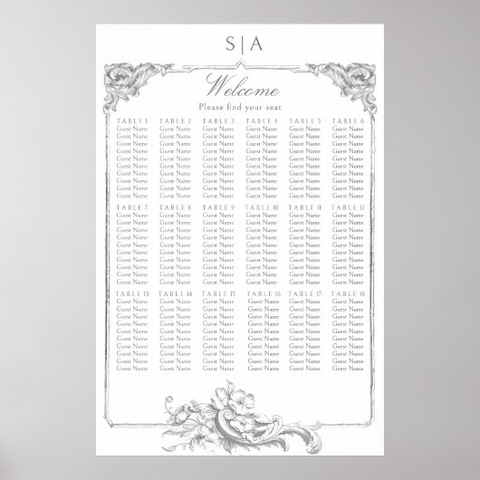 Poster Élégant classique Rococo Floral (Devant)